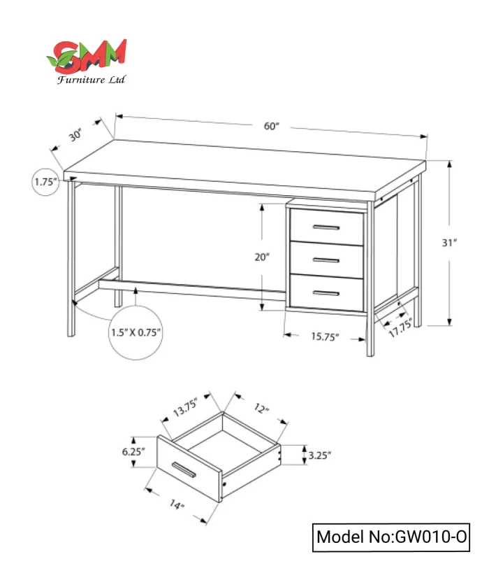 Best Writing Desk with Cabinet SMM Furniture Ltd