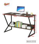 A simple computer desk with shelves.
