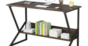 Modern simple computer desk with shelves