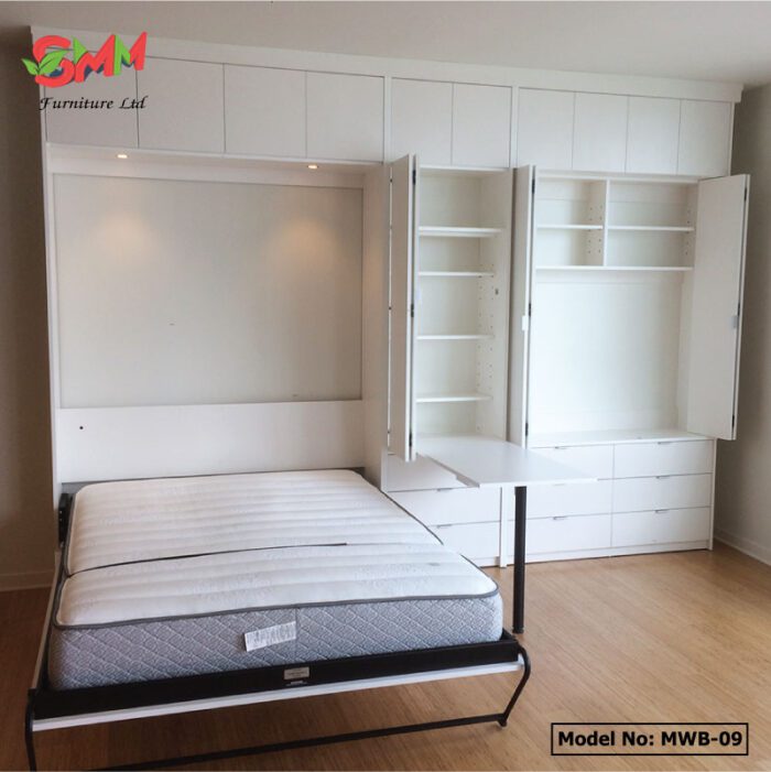 Modern Wall Bed with Folding Desk and WardrobeAlmirah mbw-09