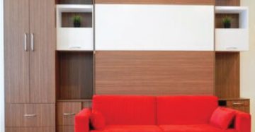 Modern Wall-Mounted Folding Bed in the Bedroom with Sofa and Closet MWB-06