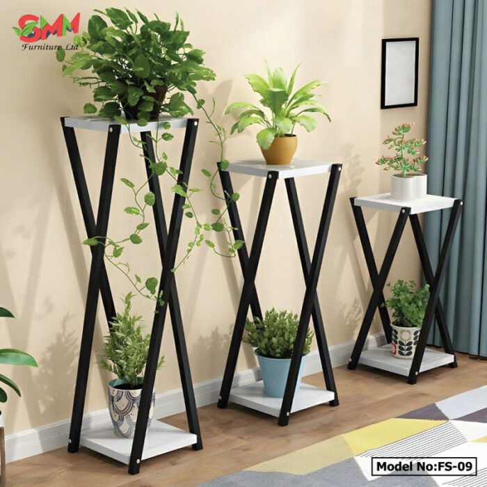 Table End Side Desk with Two Tiers for Flower Pot Display Stand fs-09