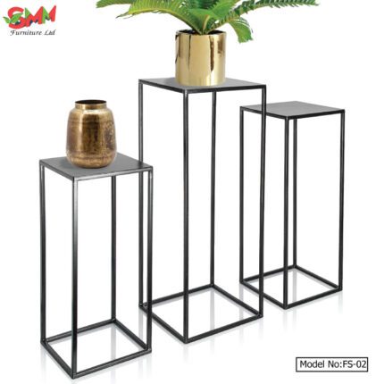 Three Metal Plant Stands with Square Racks for Flowers