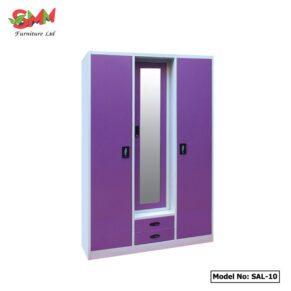 Three-door wardrobe with drawers and a lock