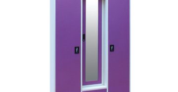 Three-door wardrobe with drawers and a lock