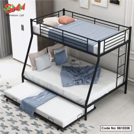 Contemporary Steel Bunk Bed with Desk and Storage Space-Saving Solution