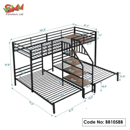 Metal Twin over Twin Triple Bunk Bed