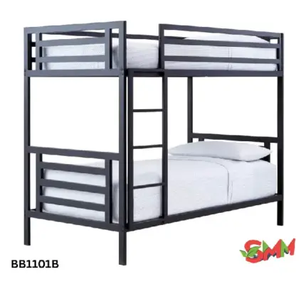Modern Black Metal Twin Bunk Bed with Ladder