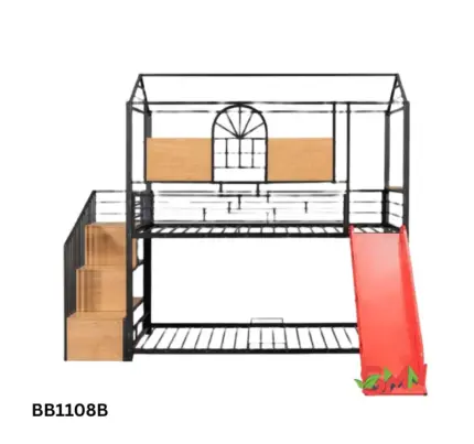kids house bunk bed with slide and stairs