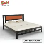 Modern black steel bed frame with storage